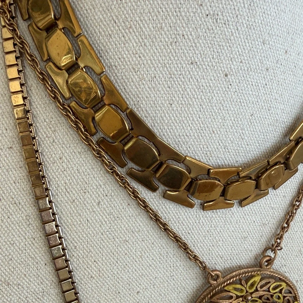 Goldtone and Yellow Layered Necklace Set - Picture 2 of 9